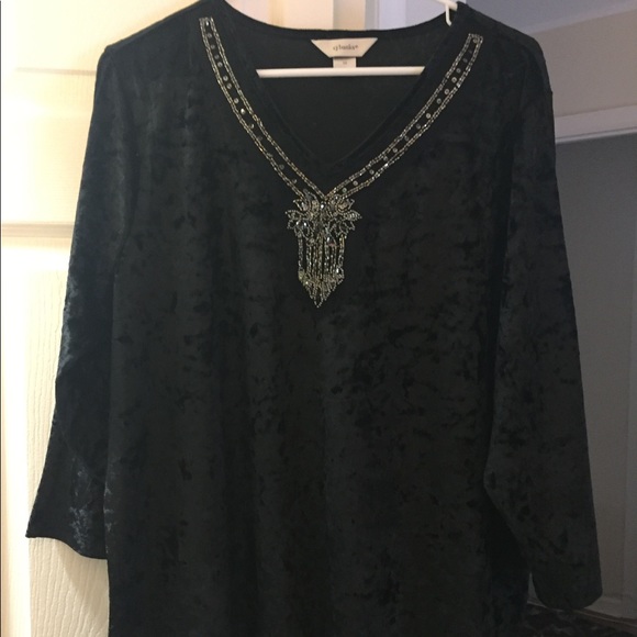 CJ Banks Tops - Black velvet with embroidery 1X top
